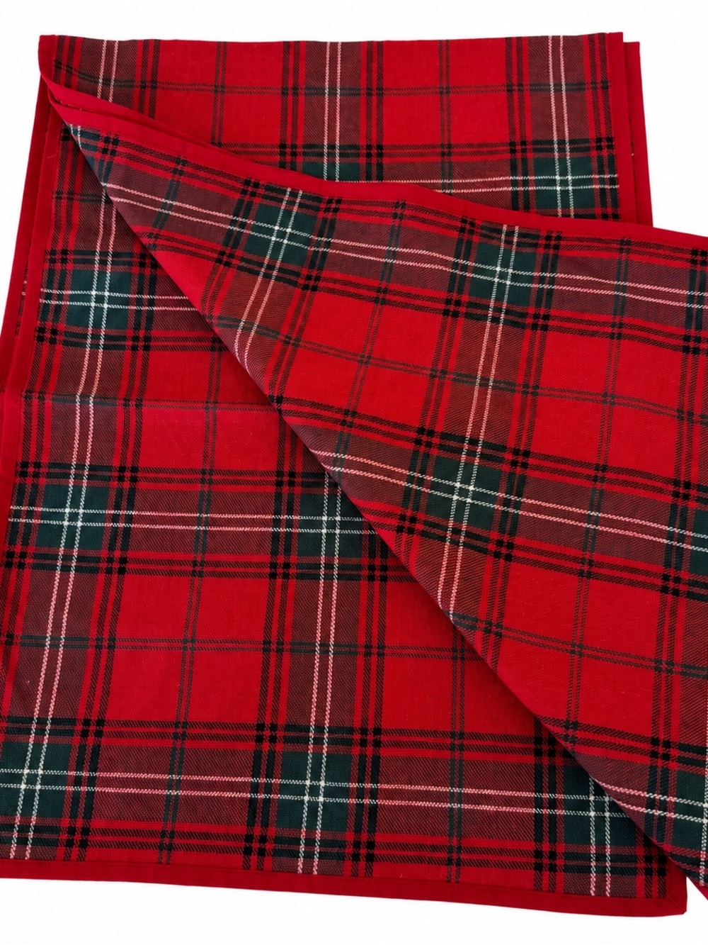 Williams Sonoma Tartan Plaid Table Runner 16 x 90 Red Linen Cotton Christmas - Picture 2 of 6